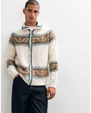 Reclaimed Vintage Chunky Knit Fair Isle Cardigan - White