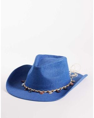 South Beach Denim Cowboy Hat With Trim Detailing - Blue