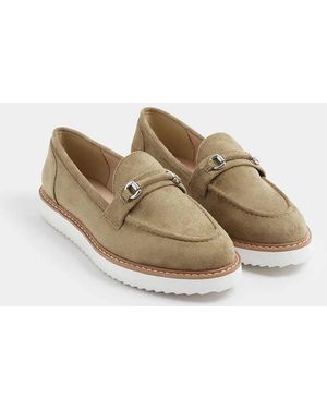 Yours Clothing Faux Suede Snaffle Loafers - Brown