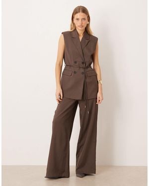 Y.A.S Mid Waist Wide Leg Tailored Pants Co-ord - Natural