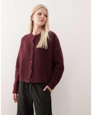 Reclaimed Vintage Knit Boucle Boxy Cardigan - Red