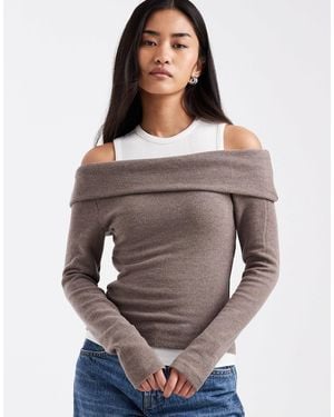 ASOS Supersoft Double Layer Fallen Shoulder Top - Gray