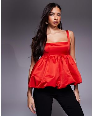 ASOS Satin Bubble Peplum Cami Top - Red