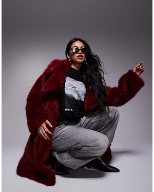 River Island Long Faux Fur Jacket - Red