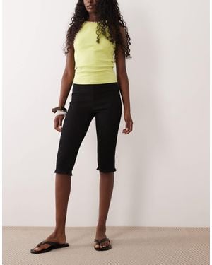 ASOS Cotton Shirred Ruffle Hem Capri - Black