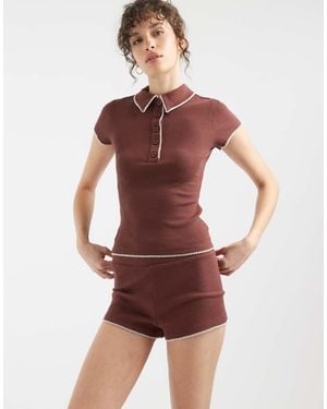 ASOS Micro Short With Blanket Stitch Detail - Red