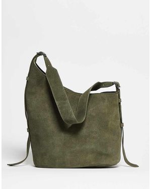ASOS Suede Asymmetric Tote Bag With Side Buckle - Green