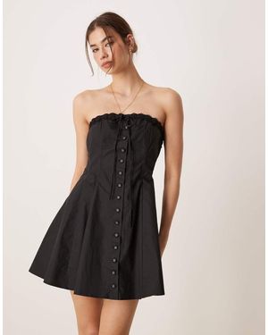 Glamorous Button Front Strapless Corset Mini Dress - Black