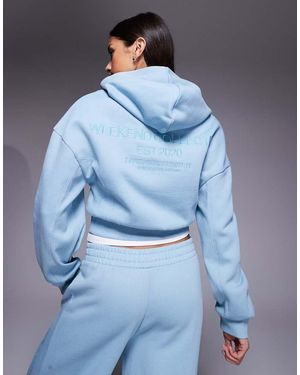 ASOS Sudadera Azul Negruzco Con Capucha, Cremallera Y Paneles De Canalé De Tejido Grueso De Weekend Collective (Parte De Un Conjunto)