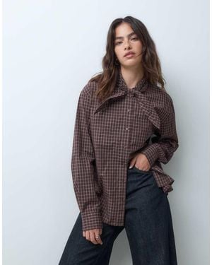 ASOS Camicia A Quadri Con Allacciatura Al Collo - Marrone