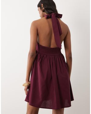 Miss Selfridge Linen Look Halter Mini Dress - Red