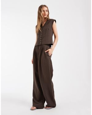 Object Linen Look Tailored Pleat Front Loose Fit Trouser Co-ord - Brown