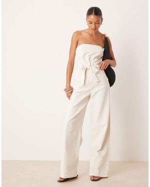 Mango Cotton Bandeau Belted Jumpsuit - Natural