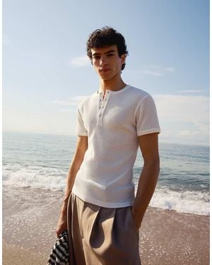 Bershka Textured Henley T-shirt - White