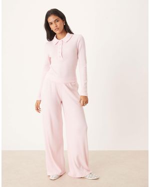 ASOS Co-ord Brushed Rib Wide Leg Trouser - Pink