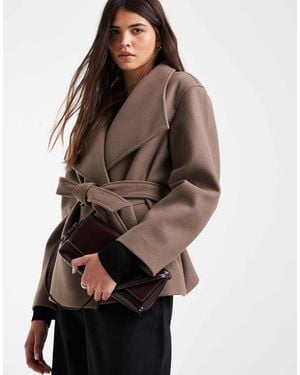 Vero Moda Funnel Neck Belted Short Formal Jacket - Brown