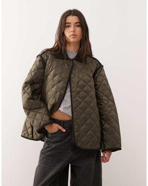 Weekday Quilted Jacket With Contrast Collar - Brown
