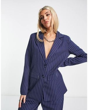 Daisy Street Americana Azul Holgada Extragrande Con Raya Diplomática De (Parte De Un Conjunto)