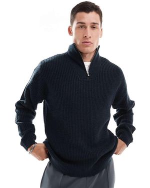 New Look Maglione A Coste Inglesi Con Zip Corta - Blu