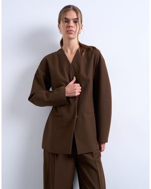 TOPSHOP Collarless Ovoid Sleeve Blazer - Brown