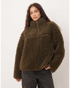 ASOS High Pile Borg Zip Through Fleece - Brown