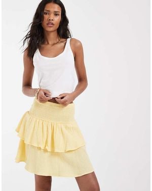 Vero Moda Shirred Waist Ruffle Him Cheesecloth Mini Skirt - Natural