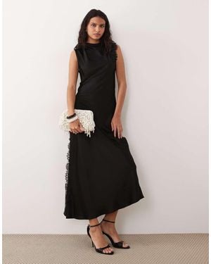 Mango High Neck Lace Detailing Sleeveless Maxi Dress - Black