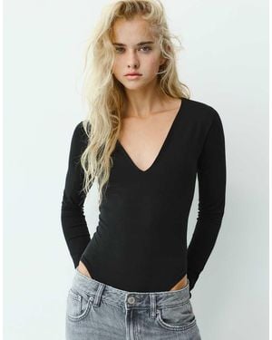 Pull&Bear V-Neck Bodysuit - Black