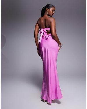 ASOS Satin Trapeze Bandeau Maxi Dress With Bow Back Detail - Pink