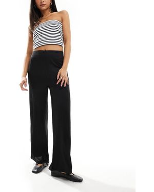 New Look Ribbed Wide Leg Trousers - Black