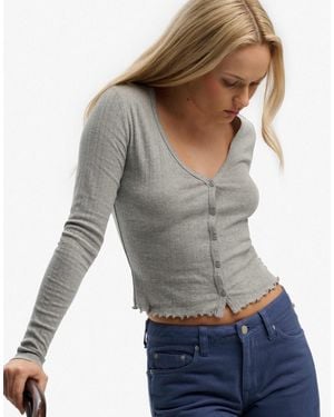 Superdry – athletic essentials – pointelle-strickjacke - Grau