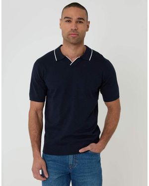 Threadbare Knitted Contrast Tipping Trophy Neck Polo - Blue