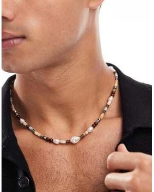 ASOS Festival Pearl And Bead Mix Necklace - Brown