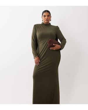 Tfnc Plus Slinky High Neck Drape Back Maxi Dress - Green