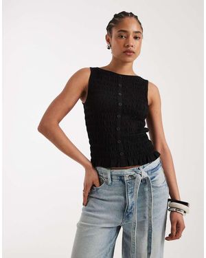 New Look Shirred Button Through Tank - Black