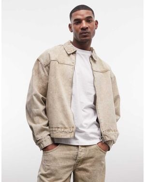 Liquor N Poker Relaxed Zip Up Denim Jacket Co-Ord - Natural