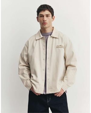 Pull&Bear Embroidered Striped Shirt - Natural