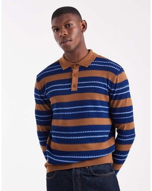 ASOS Ruimvallende Gebreide Gestreepte Polo - Blauw