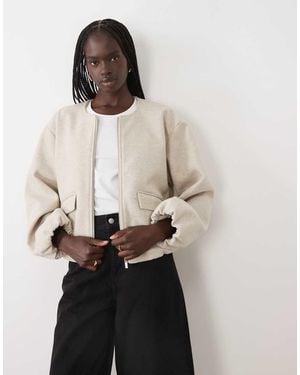 Vila Textured Clean Collarless Bomber Jacket - Natural