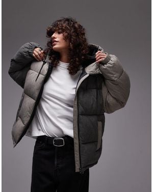 TOPSHOP Checkered Puffer Coat - Gray