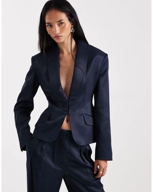 ASOS Satin Occasion Ultimate Sculpted Tux Blazer Co-ord - Blue