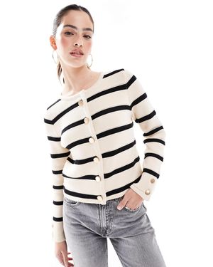 French Connection – schwere, gestreifte strickjacke - Weiß