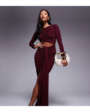 Jaded Rose Petite Vestido Largo Ceñido Con Abertura Y Detalles Fruncidos De Punto Liso De -Rojo - Morado