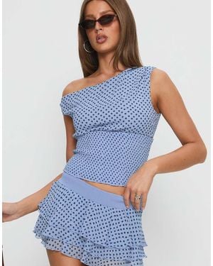 Princess Polly 'ready To Party' Asymmetric Shoulder Shirred Waist Top - Blue