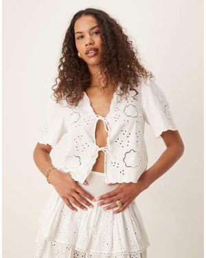 Gina Tricot Scallop Edge Tie Front Blouse - Natural