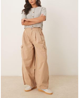 ASOS Oversized Cargo Pants With Pleats - Natural