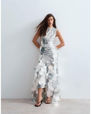 ARRANGE Embellished Sequin High Neck Maxi Dress - White