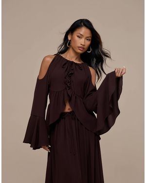 Wanderdoll Meadow neckholder-top mit langen ärmeln aus chiffon als kombiteil - Braun