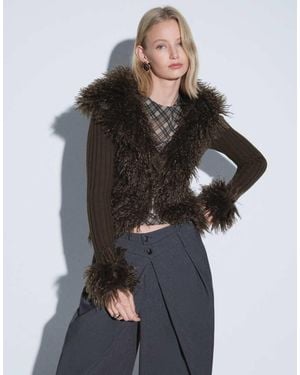 I.AM.GIA Cressida Compact Knit shaggy Faux Fur Trim Zip Through Cardigan - Black