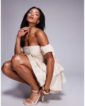 ASOS Jacquard Bandeau Mini Dress With Bow Back - Brown